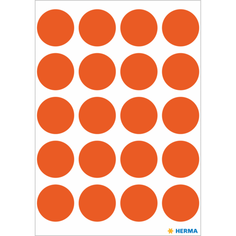 Ein Blatt mit 20 großen, orangefarbenen Kreisen, gleichmäßig in einem Raster angeordnet.