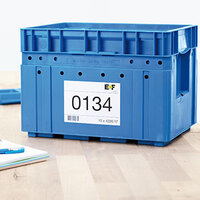 Universal label stuck on blue box.