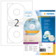 CD-Etiketten von Herma, Packung mit 200 Etiketten, zeigt ein Beispiel für die Etikettenanordnung und Softwarehinweise.