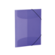 Lila Klarsichtmappe mit schwarzem Gummiband, aufrecht stehend. Ideal für die Aufbewahrung von Dokumenten.