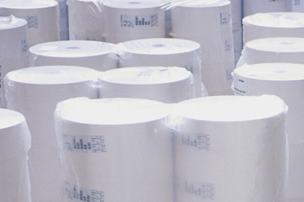 HERMA adhesive material rolls in stock, image for certification, landscape format.