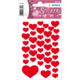 Rote Herzaufkleber in verschiedenen Größen auf einem Bogen, geeignet für Dekoration und Bastelprojekte.