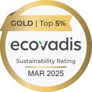 Gold Medal for Sustainability from EcoVadis, Top 5%, valid until March 2025.