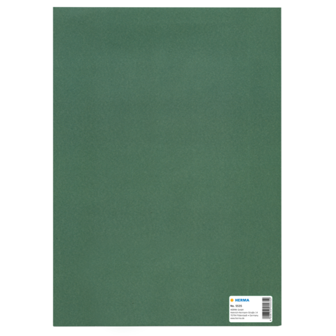 Grünes Blatt Papier mit einer glatten Oberfläche und einem Aufkleber in der unteren rechten Ecke.