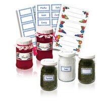 Various kitchen labels on jars