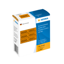 Nummer etiketten von HERMA, 10 x 22 mm, mit Nummern von 000 bis 999, in einer Verpackung mit 3 Rollen.