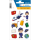 Aufkleber-Set mit einem Flugzeug, einer Stewardess, Gepäck, einem Reisepass und einer Weltkugel, ideal für Reise-Themen.