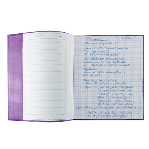 An open notebook with grid paper, displaying handwritten notes and a date stamp.