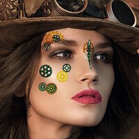 Woman with face art stickers on her face