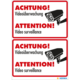 Achtung! Videoüberwachung. Warnschild mit Kamera-Symbol, das auf Videoüberwachung hinweist.