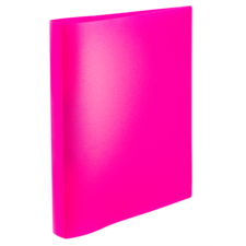 Ein leuchtend pinkfarbener Ordner mit glatter Oberfläche, der aufrecht steht.