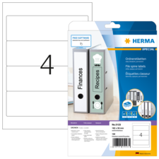 Ordneretiketten von Herma, inklusive Vorlagen für "Finanzen" und "Rezepte", verpackt mit 100 Etiketten für die Beschriftung.
