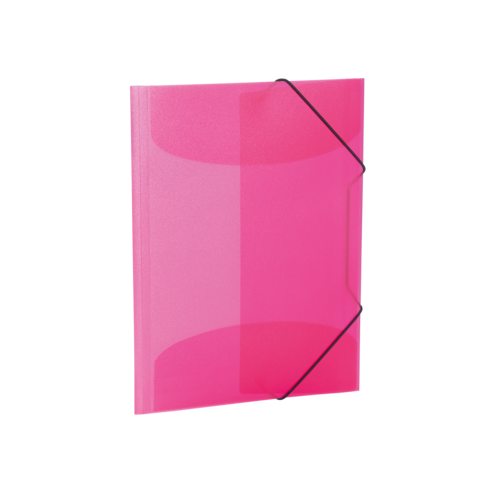 Ein pinkfarbener Ordner mit elastischem Verschluss, der für die Aufbewahrung von Dokumenten oder Unterlagen verwendet wird.