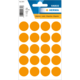 Orangefarbene Etiketten auf einem Bogen, 100 Stück, Durchmesser 19 mm, geeignet für verschiedene Beschriftungen.