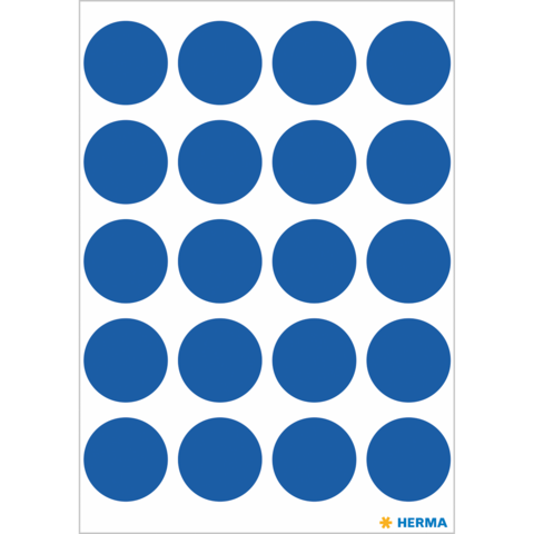 Blatt mit 24 blauen, gleichmäßig angeordneten Kreisen auf weißem Hintergrund.