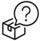 An open box with a speech bubble that contains a question mark.
