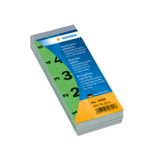 Nummerneetiketten von HERMA, 500 Stück, in grüner Farbe mit aufgedruckten Zahlen von 1 bis 5. Ideal für Organisation und Beschriftung.
