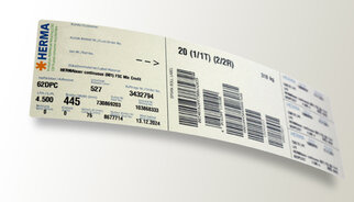 A label with a barcode, product information, and an expiration date. It includes details about the item number and quantity.