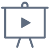 A presentation screen with a play symbol in the center, indicating an upcoming video or multimedia presentation.