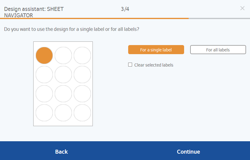 Design assistant with options for labels. Choose between 'For a single label' or 'For all labels.