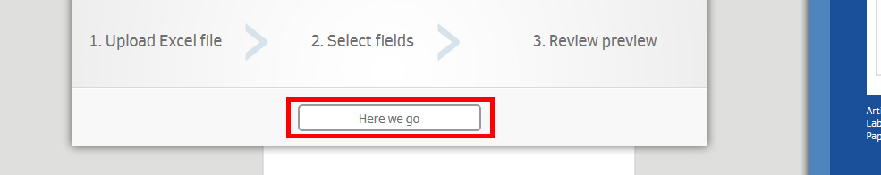 Steps for Data Processing: Upload an Excel file, select the fields, and review the preview. Button 'Get Started'.